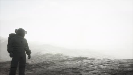 astronaut on another planet with dust and fog