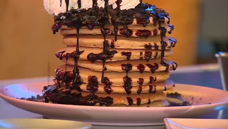 delicious stacked chocolate pancakes