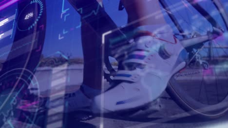 animation of interface and data processing over feet of cyclist