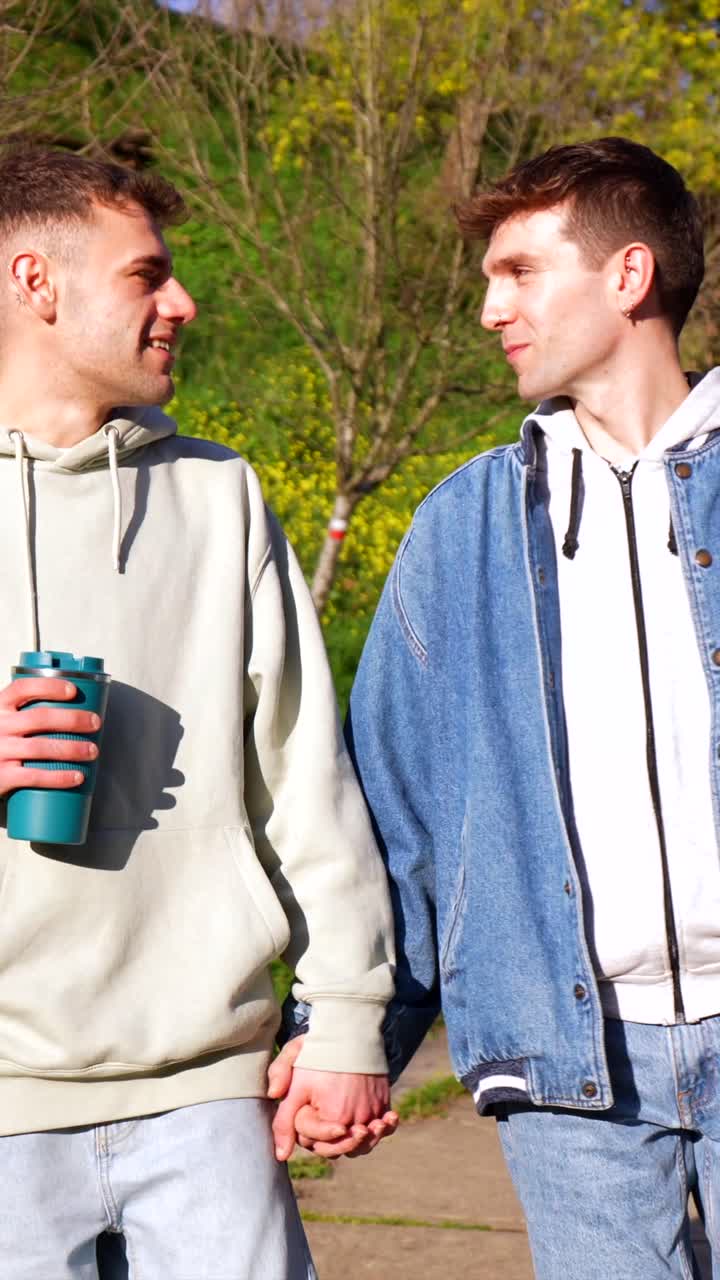 A gay couple enjoying a sunny day outdoors