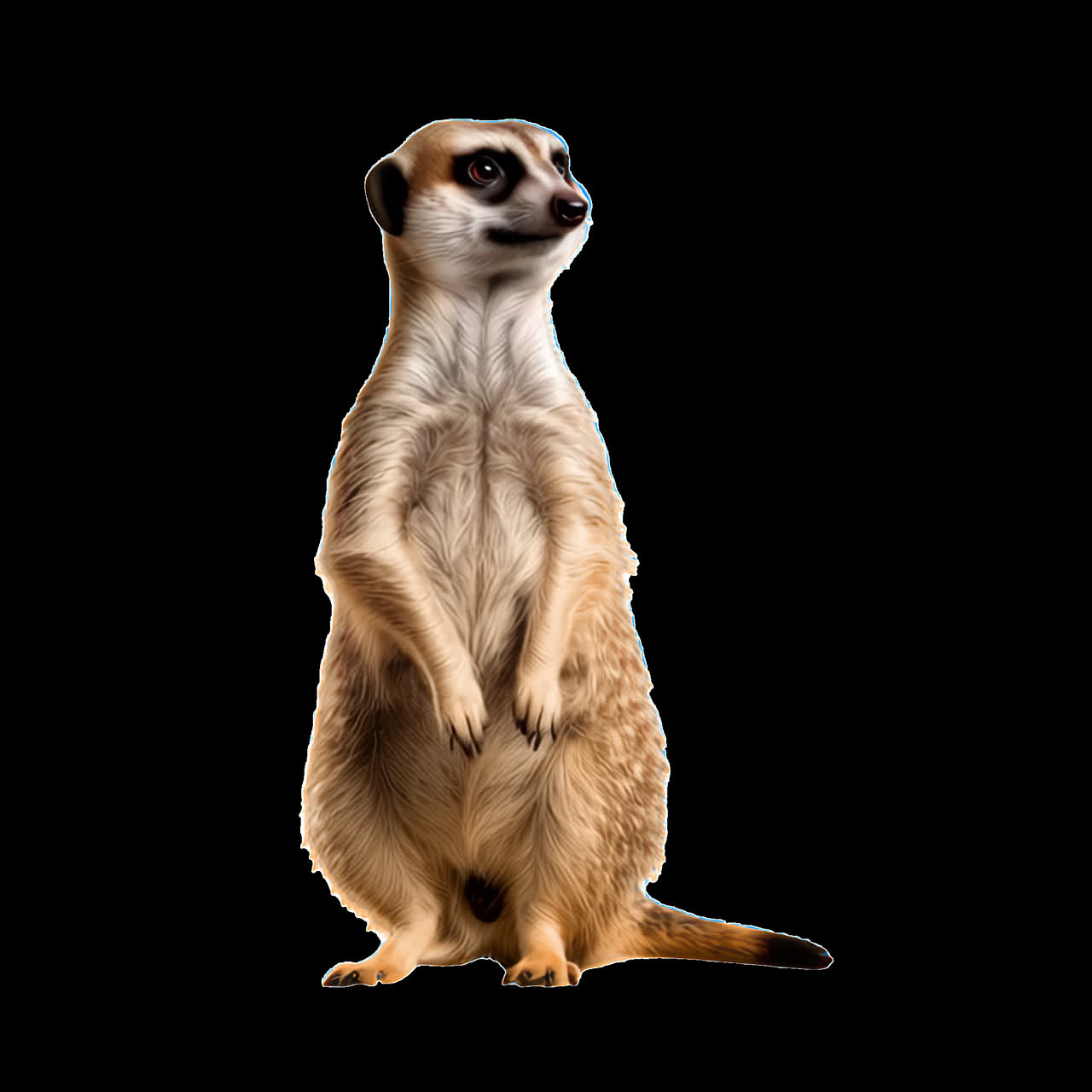 Alert meerkat standing on guard animation isolated asset, transparent 4K video, alpha channel