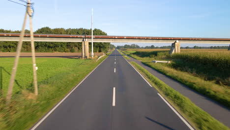 Emsland-Testing-Site-For-Transrapid-Maglev-Trains-In-Lathen,-Germany---drone-shot