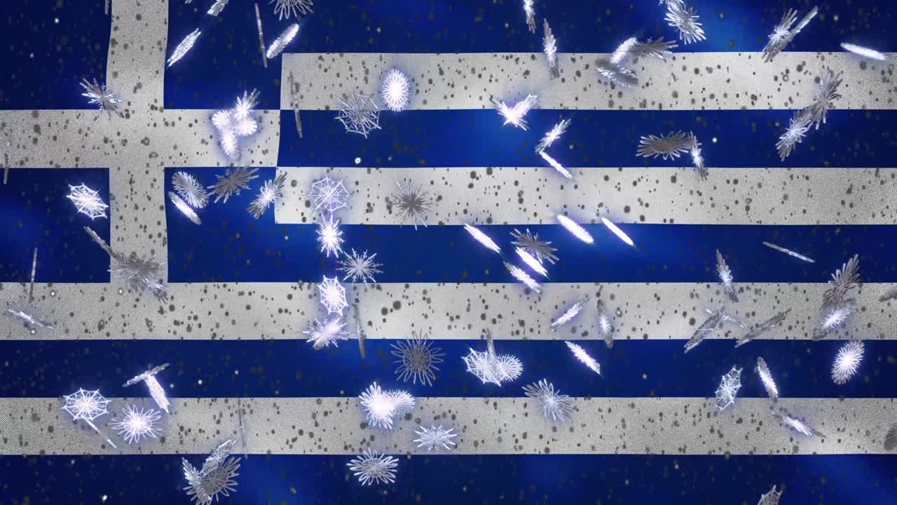 그리스 발을 흔들고 눈이 내리는 주기적 배경 크리스마스와 새해, 루프