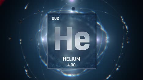 helium as element 2 of the periodic table 3d animation on blue background