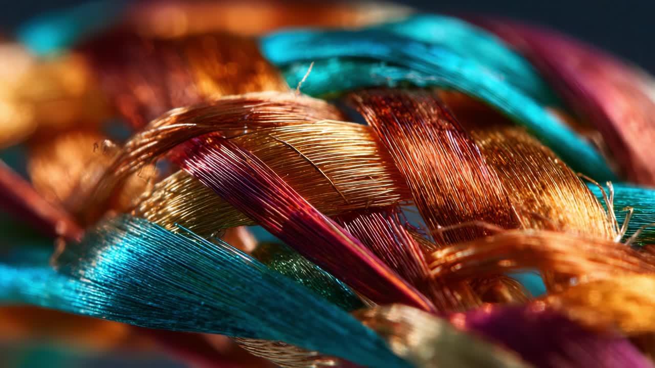 An Intricate Close-Up of Vibrantly Colored Fibers Intertwined, Showcasing the Beauty of Macramé or Textile Designs in a Stunning Array of Colors and Patterns