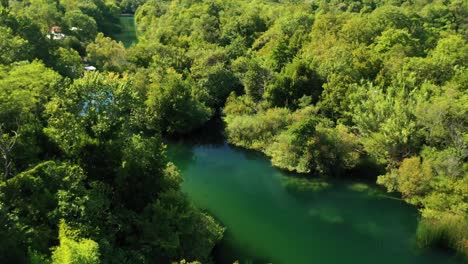 aerial footage of the river cetina near omis, croatia
