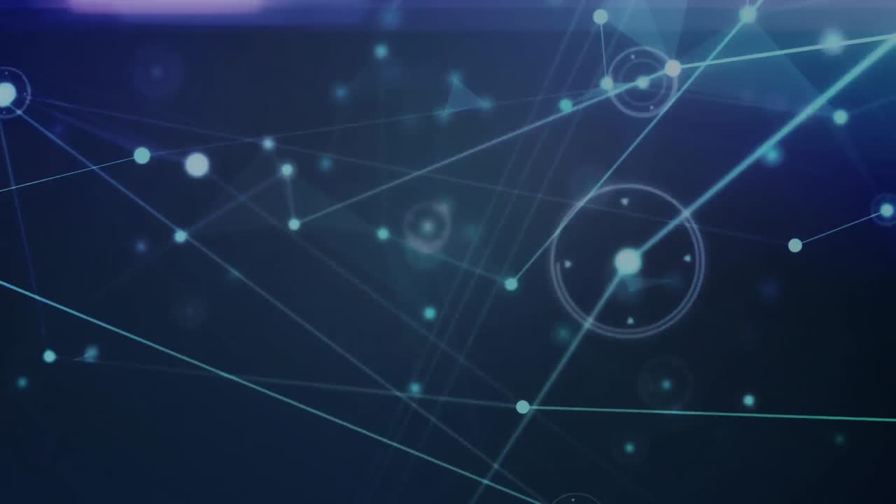 animación digital de una red brillante de conexiones contra un fondo azul