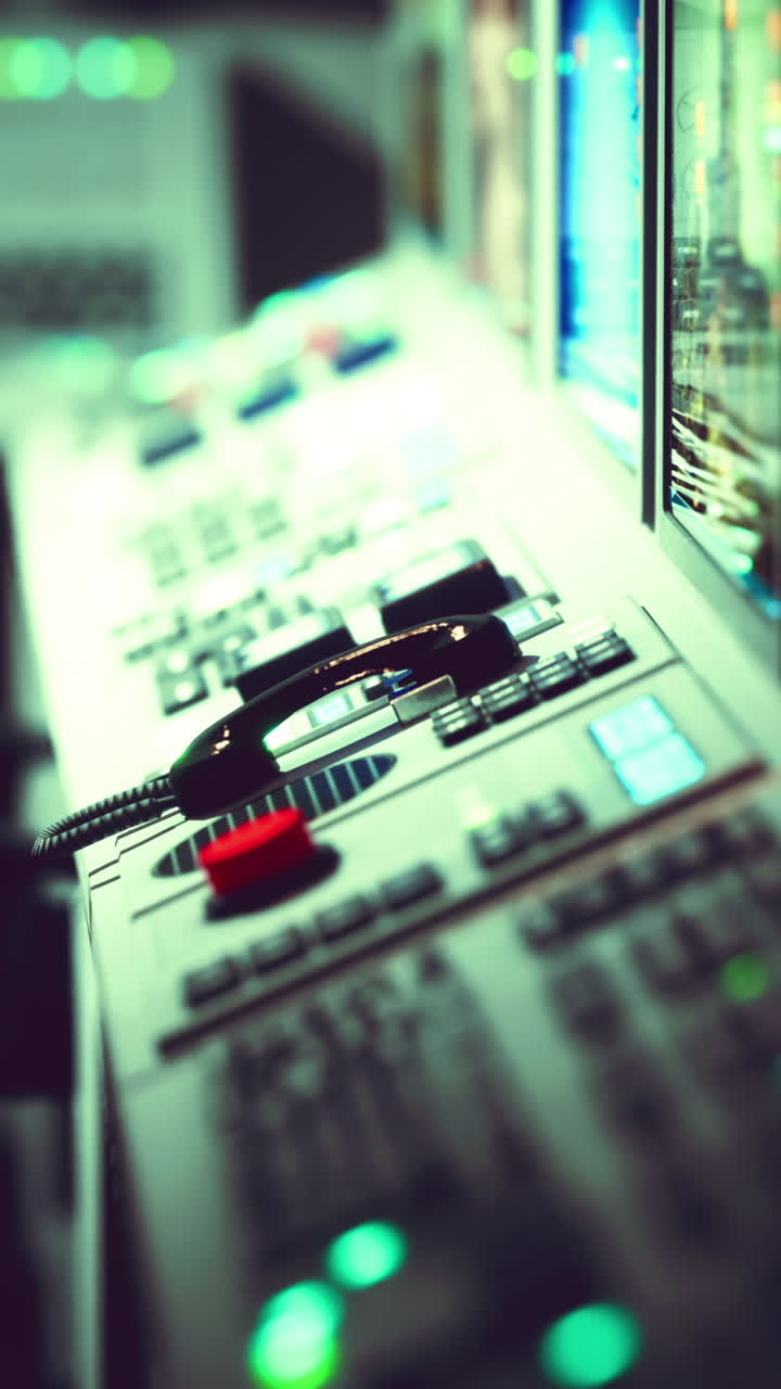 primer plano del panel de control con teléfono negro