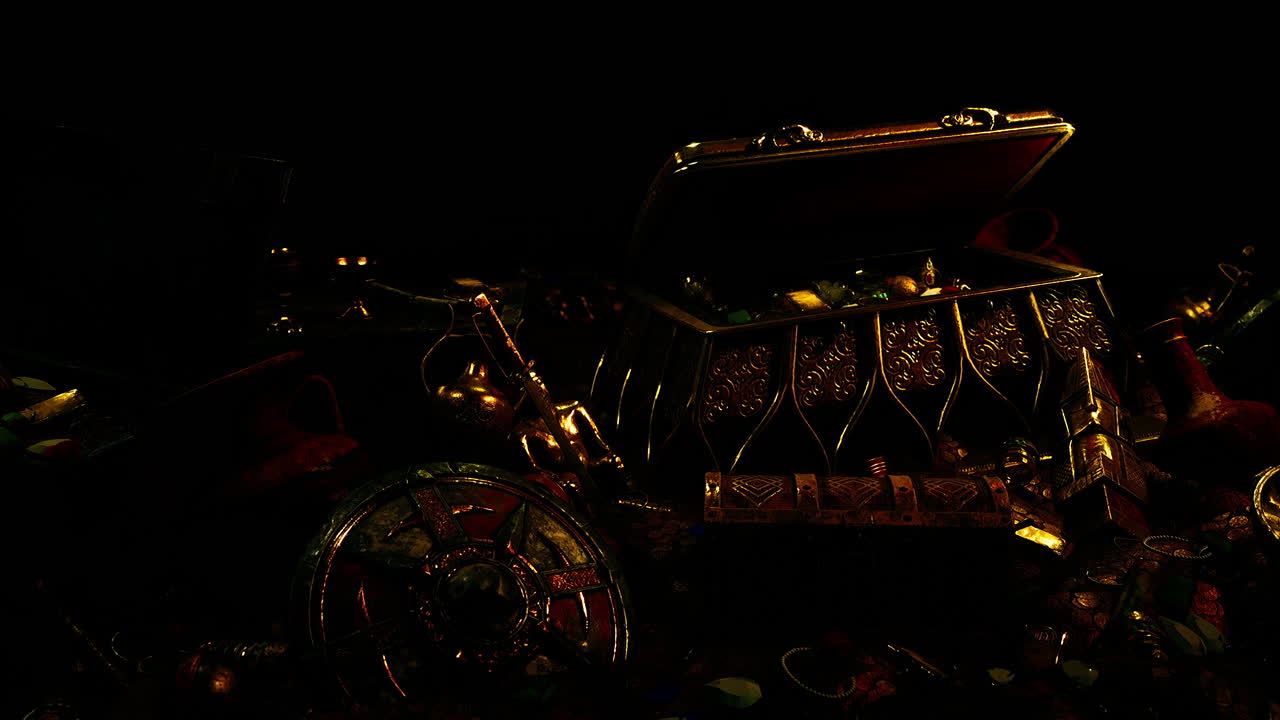 joyas y monedas de oro en la oscuridad