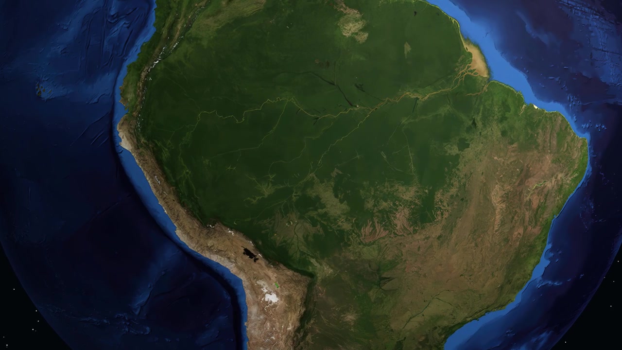 Globo digital gira e aproxima-se da América do Sul, destacando Porto Velho com texto informativo.