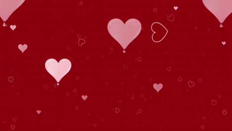 Animation-of-hearts-floating-over-red-background