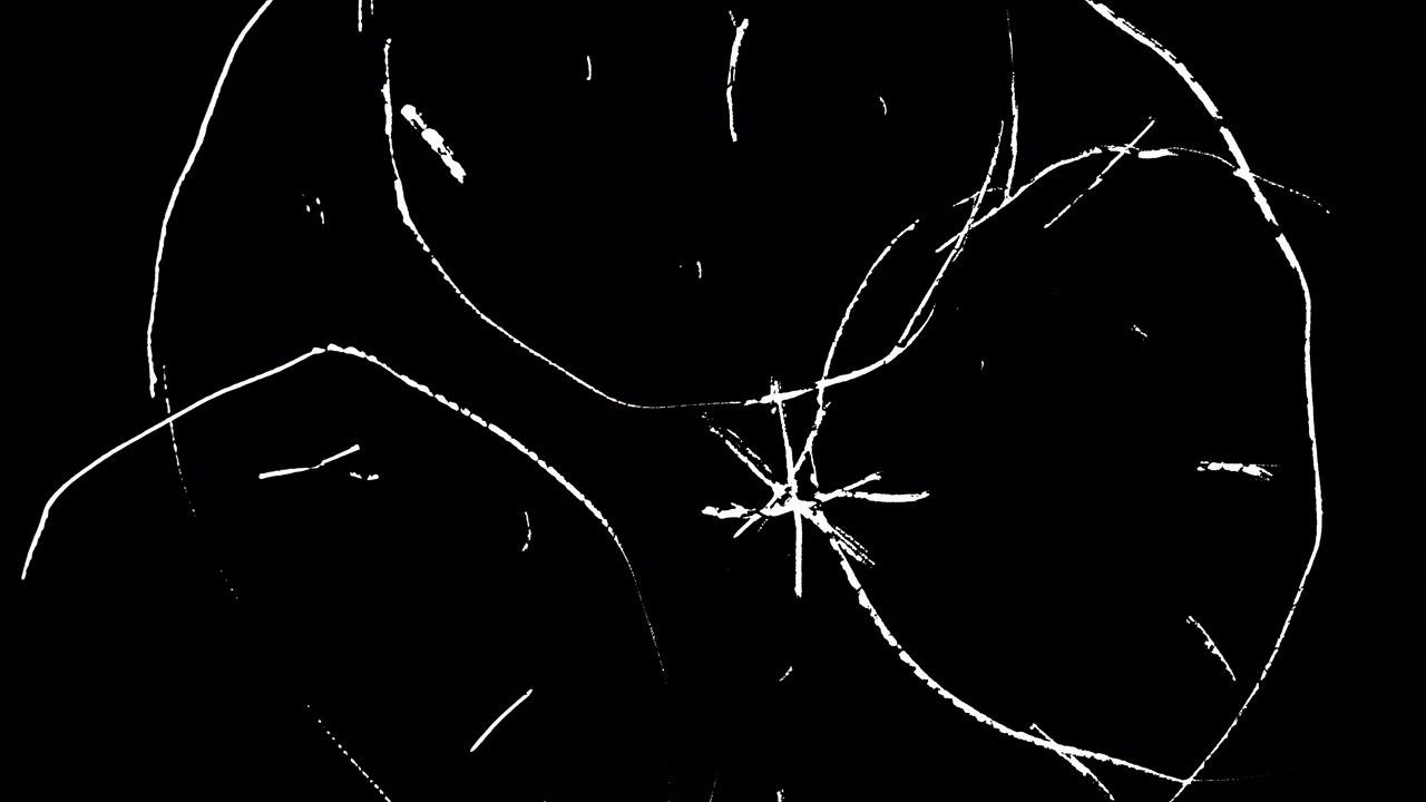 Hand-drawn animation of fireworks and sparkles scratched into 35mm film