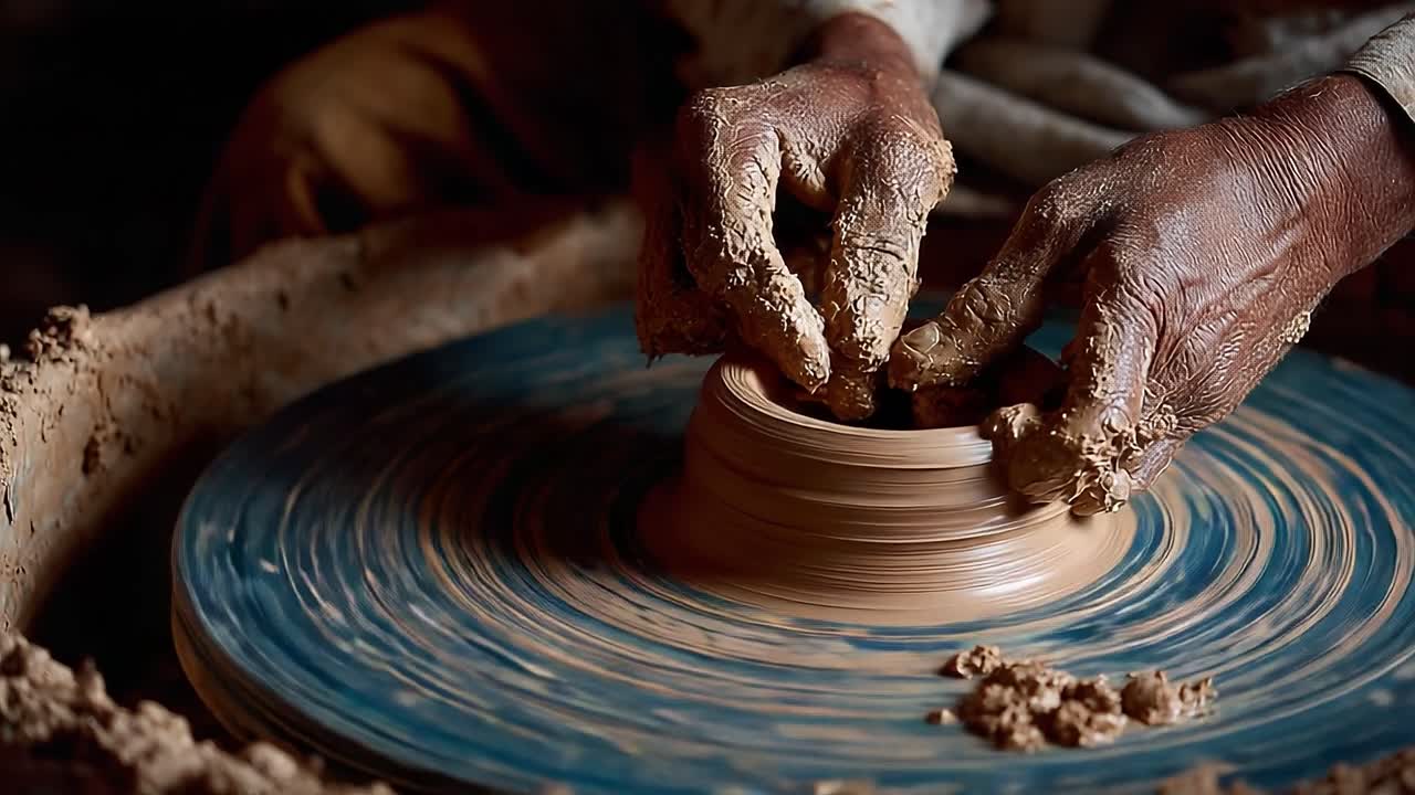 A arte da cerâmica: criando um vaso de argila com mãos habilidosas em movimento, capturando a essência das técnicas tradicionais de cerâmica a cada giro