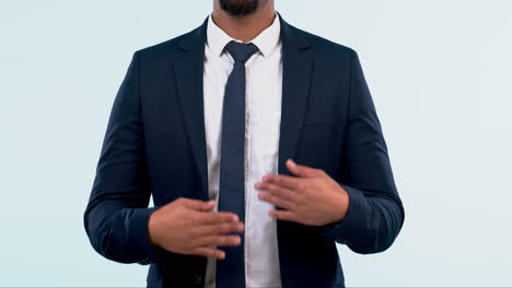 decision, choice and hands of man in studio