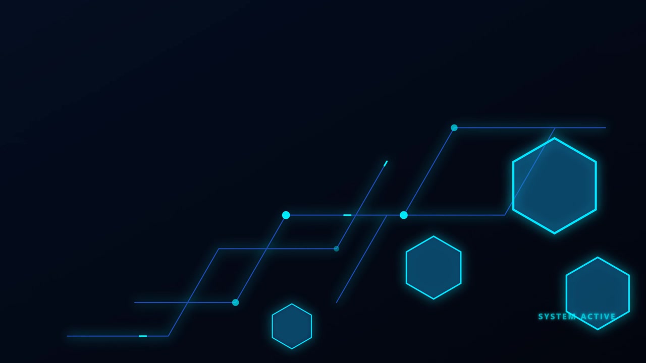 Digital Technology Background with Glowing Hexagons and Network Lines
