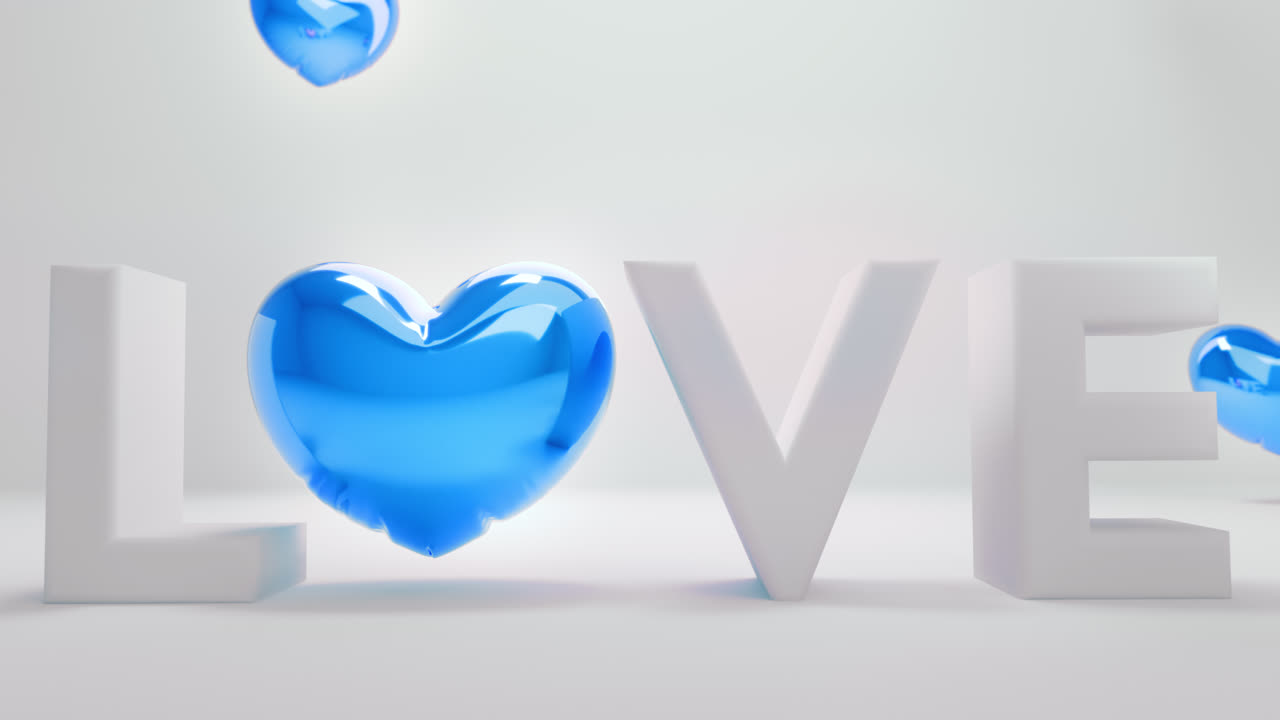 Hvidt 'love letters'-skilt med blåt hjerte i stedet for bogstavet 'O'