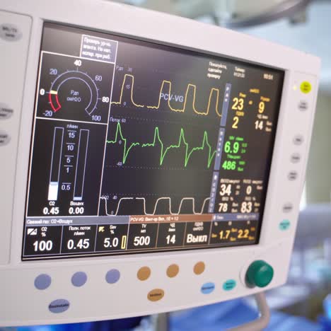 monitoring vital signs of the patient. close up of heart rate monitor in hospital