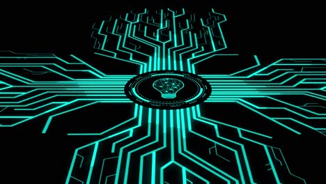 digital the light bulb with futuristic artificial intelligence spreading through internet. visualization of machine learning, computer technology, neural network