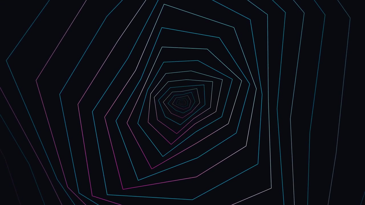 Animazione di tunnel geometrico astratto con linee al neon pulsanti