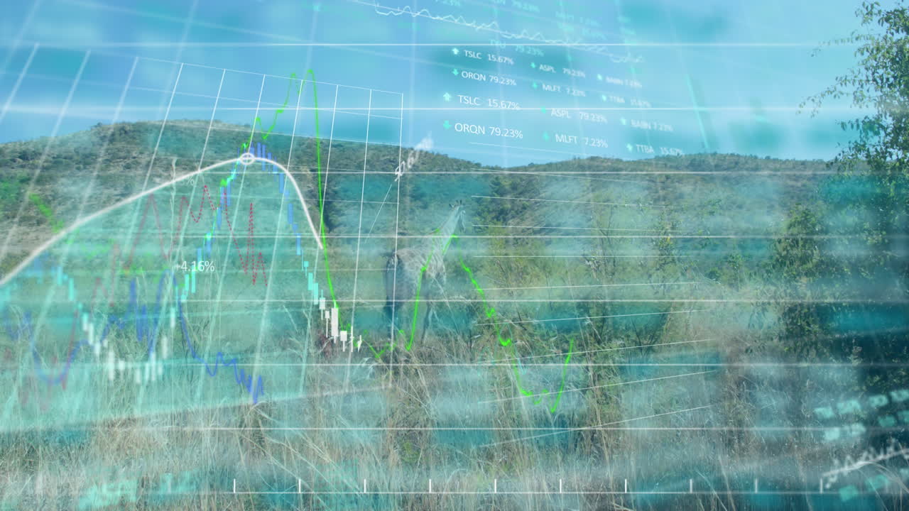 지라프와 풍경에 대한 데이터 처리의 애니메이션