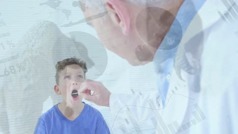 animación del procesamiento de datos sobre un médico caucásico con un paciente joven