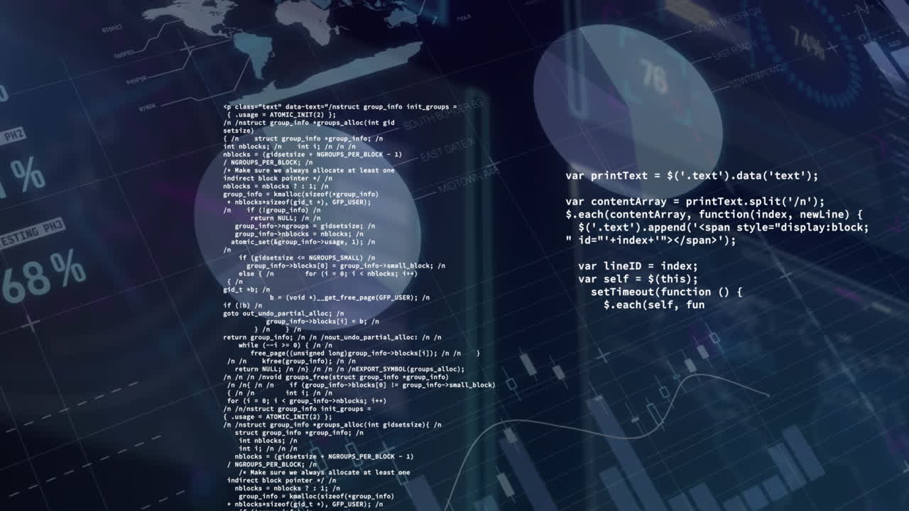 검은색 배경에 데이터 처리의 애니메이션