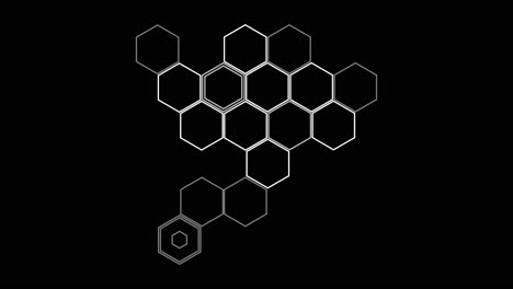 hexagons in abstract geometric composition on black background