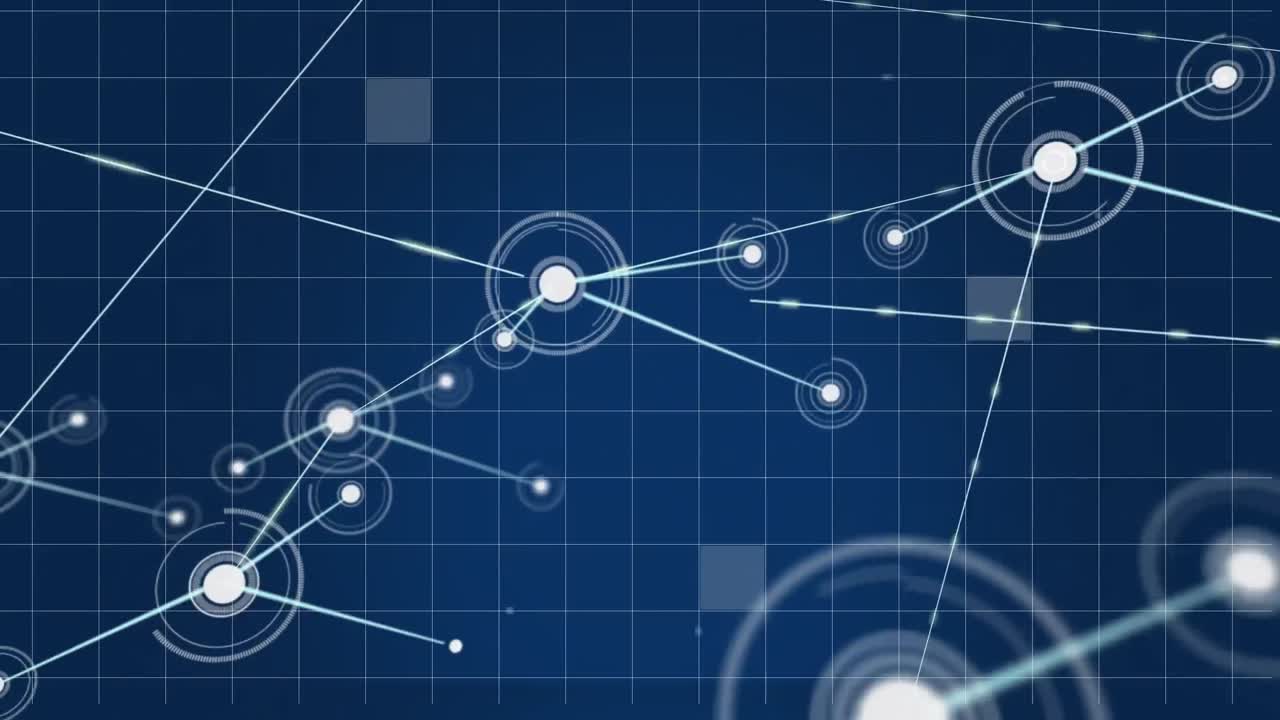 animación de la red de conexiones con puntos en el fondo de la cuadrícula.