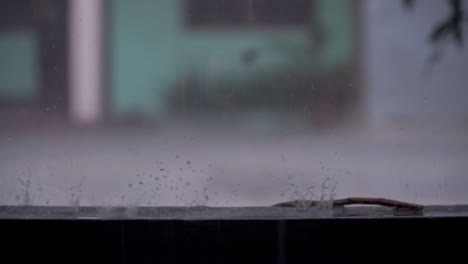 el agua de lluvia cae y produce ondas en los charcos