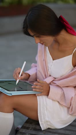 young woman drawing on a digital tablet