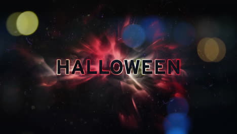 halloween text animation over dark background with red and blue light effects