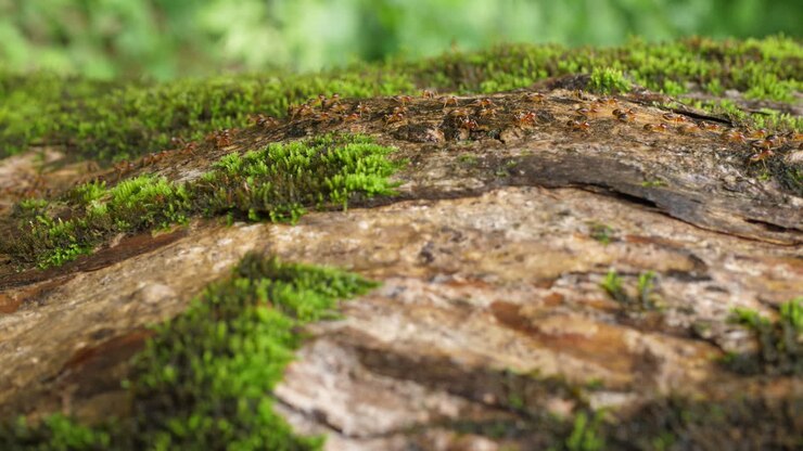 Termites on mossy wood
