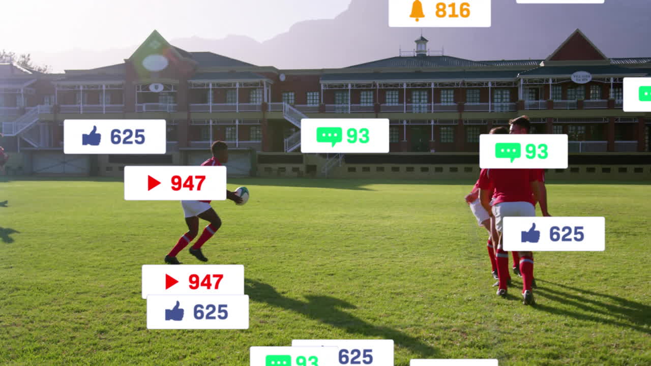 다양한 럭비 선수에 대한 아이콘의 애니메이션과 데이터 처리