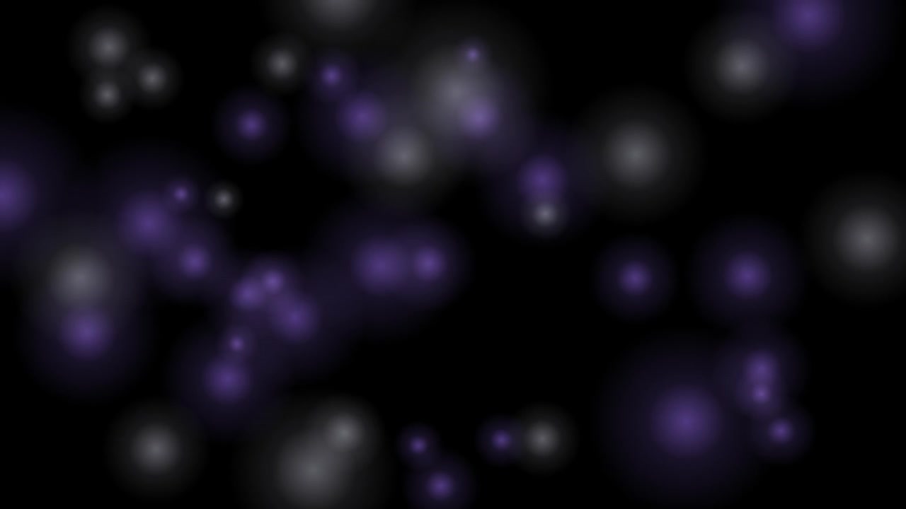 Abstract Floating Purple and White Bokeh Lights on Black Background