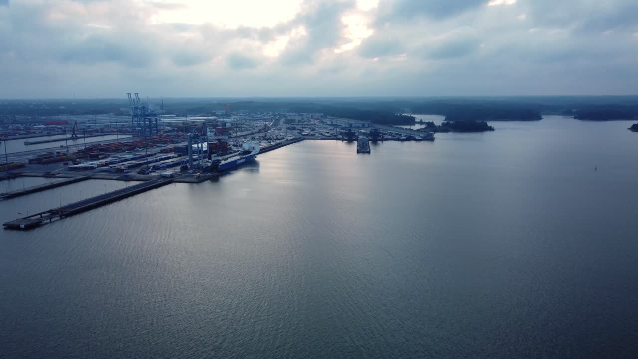 Aerial view of a busy port