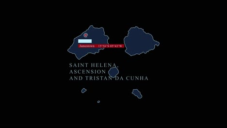 Saint-Helena-Ascension-Und-Tristan-Da-Cunha-Inseln-Blaue-Karte-Mit-Jamestown-Hauptstadt-Und-Geografischen-Koordinaten-Auf-Schwarzem-Hintergrund