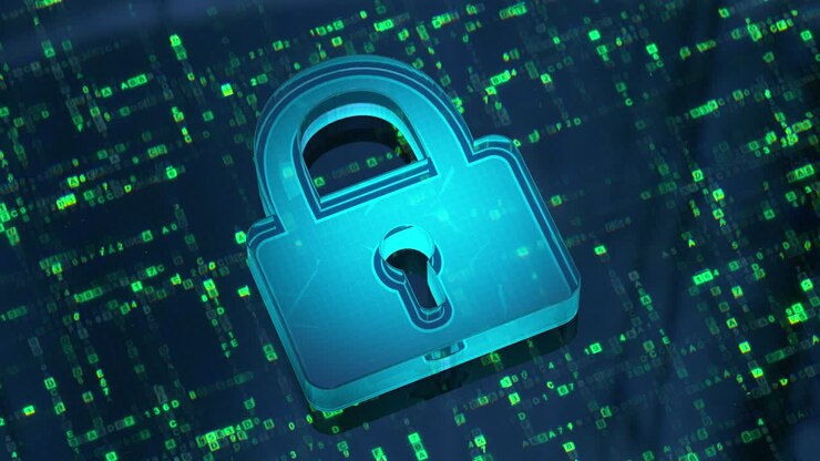 Lock and digital data seamless loop 3D render animation