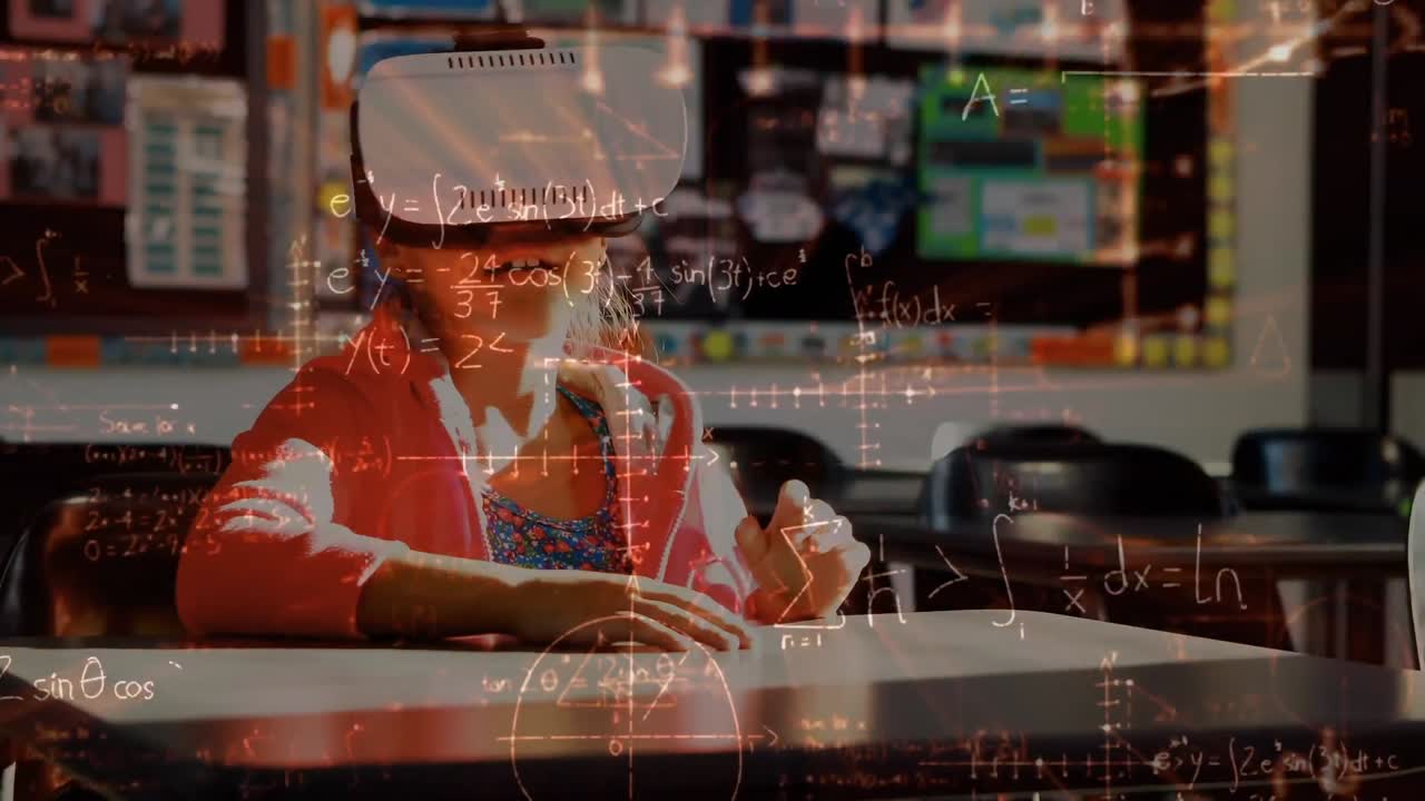 niña pequeña disfrutando con un auricular de realidad virtual