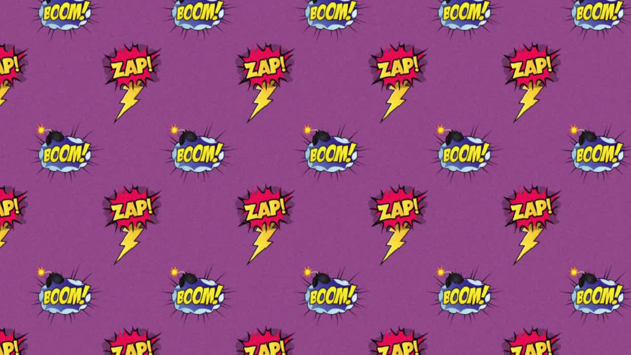 animación de múltiples burbujas de habla de dibujos animados vintage con zap! y boom! texto en movimiento