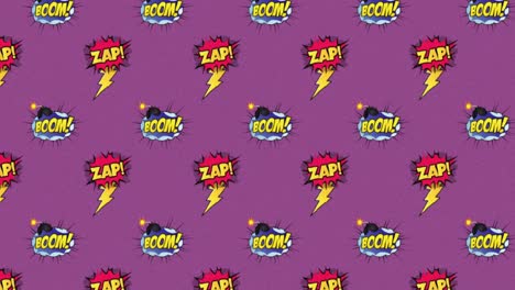 animation of multiple vintage comic cartoon speech bubbles with zap! and boom! text moving