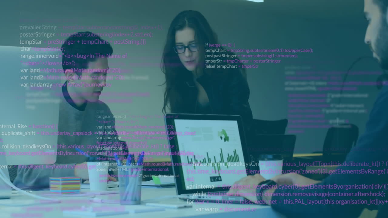 animación del procesamiento de datos sobre diversas personas de negocios en la oficina