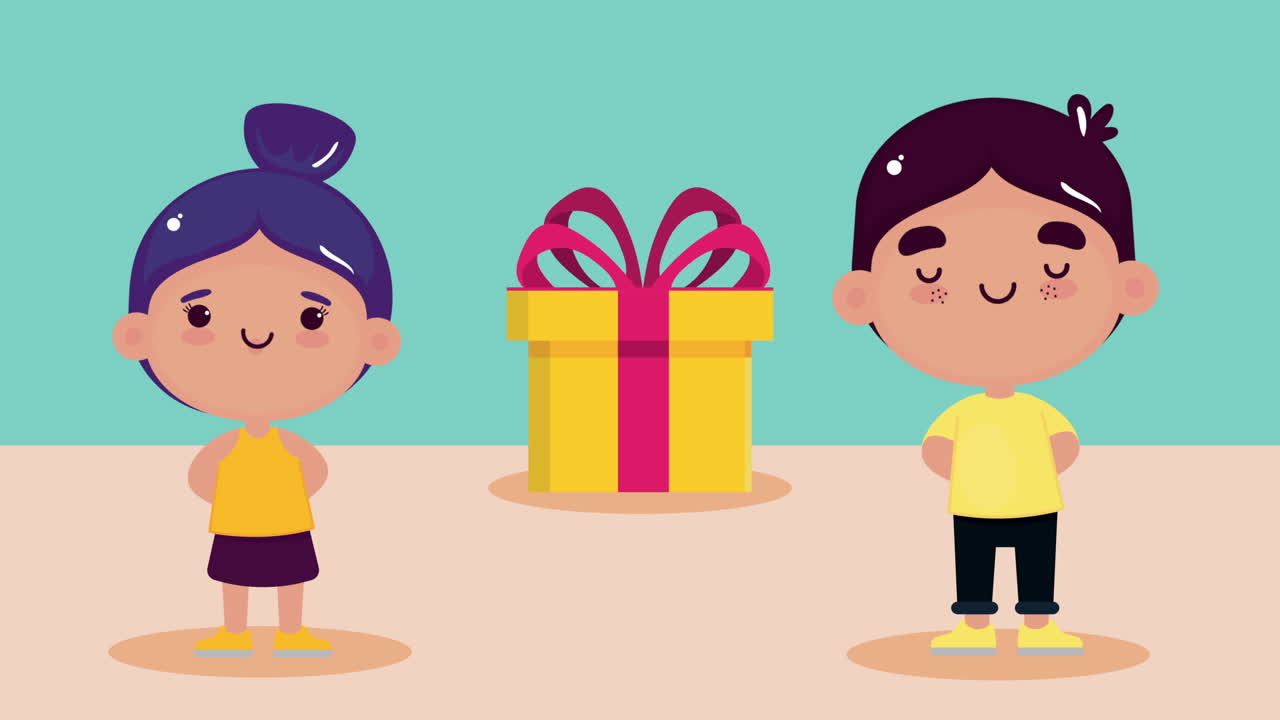 선물을 가진 귀여운 아이들