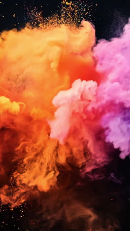 a colorful explosion of smoke and dust. the colors are bright and vibrant, creating a sense of energy and excitement. the smoke and dust are swirling and dancing in the air