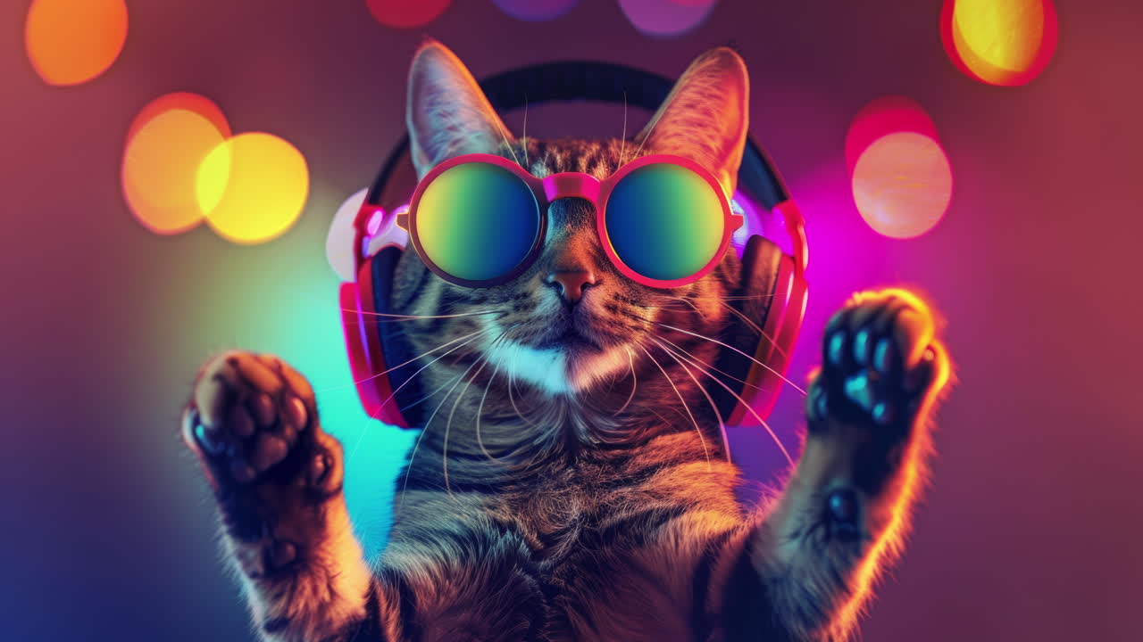 ai gatos que usan auriculares y gafas de sol y auriculares vr