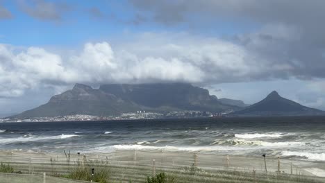 view of table mountain showing the splendour of cape town, south africa on a winters morning.
