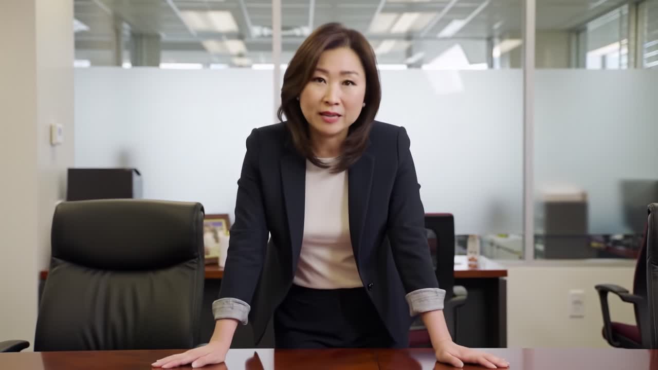 An executive is presenting key strategies in a contemporary office environment. The setting is bright, showcasing professionalism and collaboration among team members.