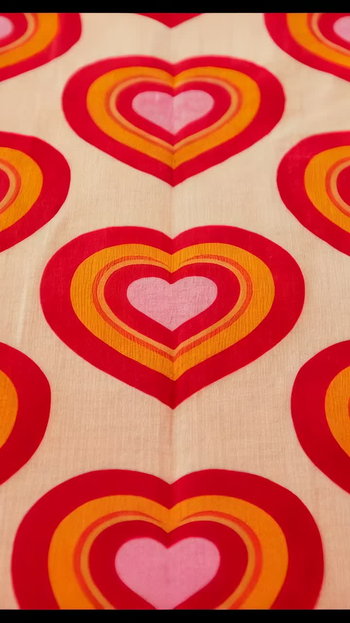 Vertical video: Approaching camera capturing central heart on fabric panel, revealing woven texture
