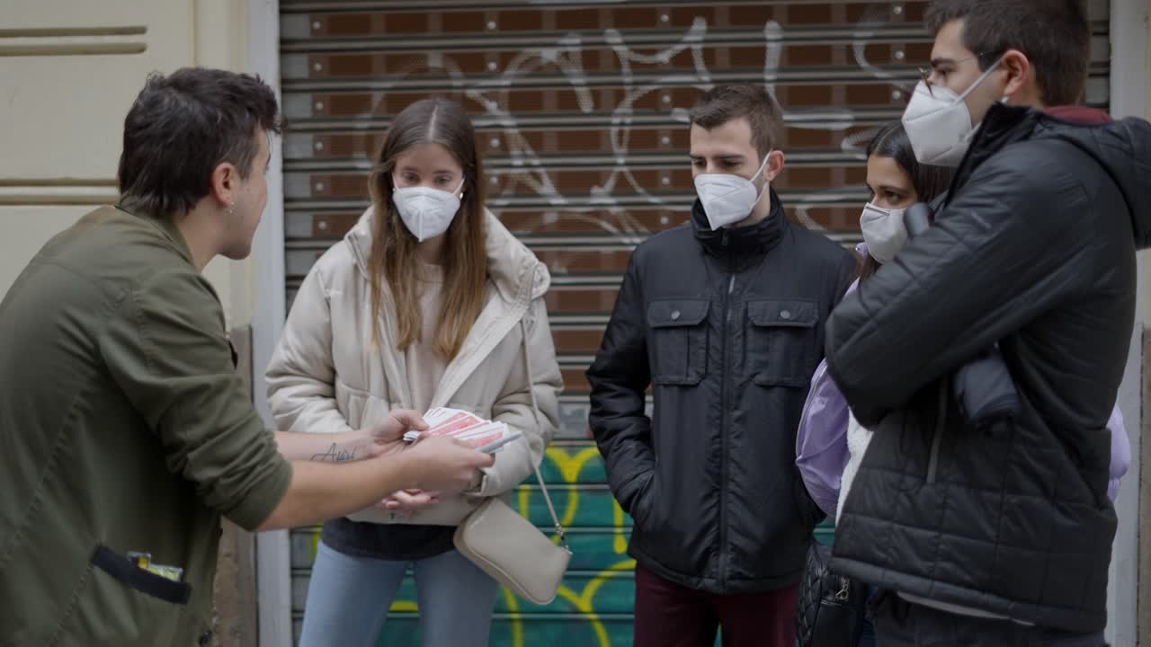 Magician Performing Street Magic Show During Pandemic