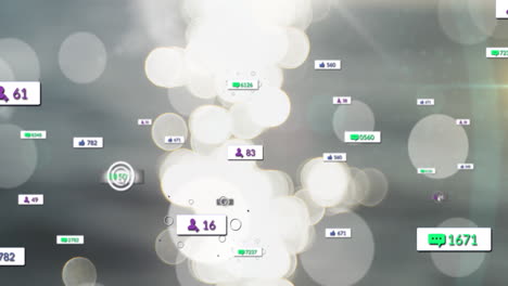 렌즈 플레어 위에 점점 더 많은 숫자를 가진 알림 아이콘의 애니메이션