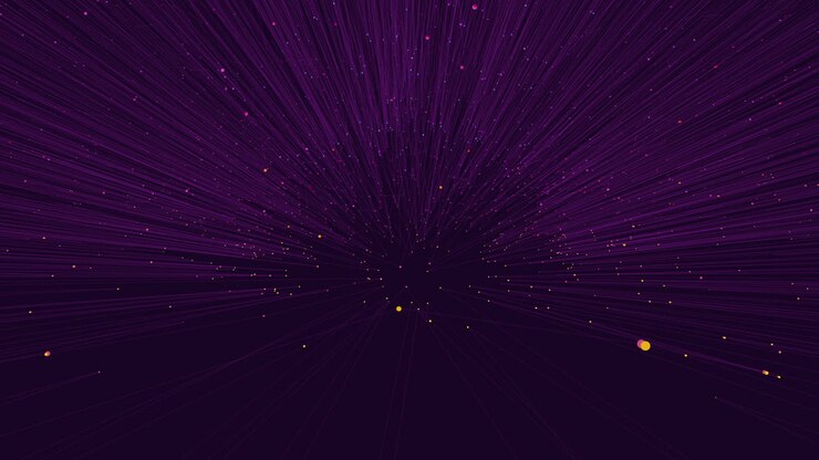 Glowing futuristic sphere with neon light beams and glitters in dark and deep galaxy